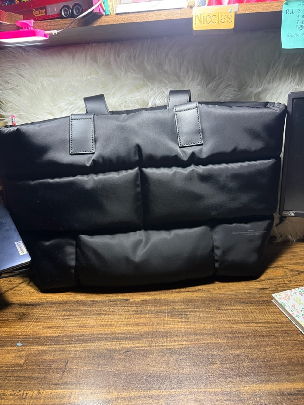 Frame Denim Black Quilted Travel Tote